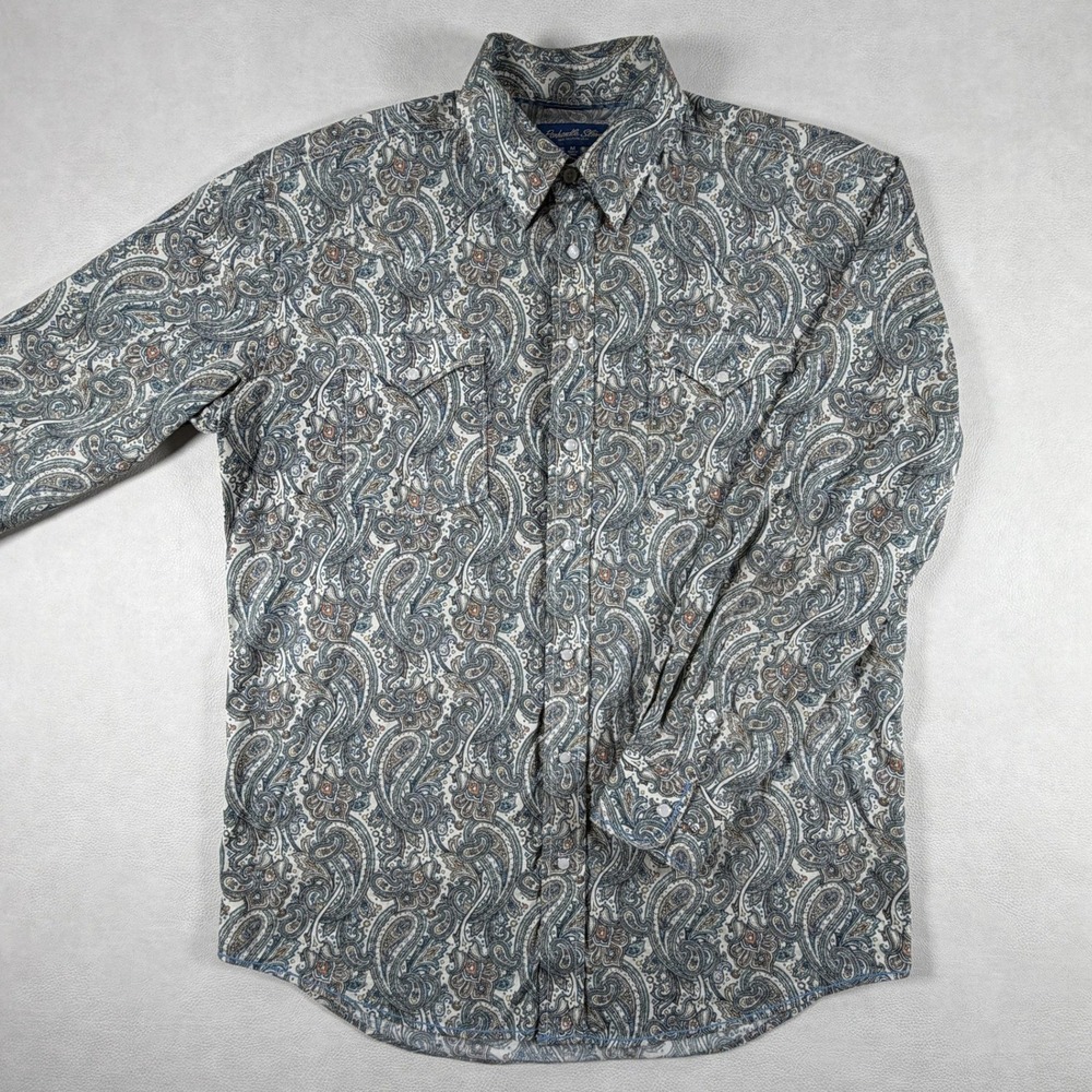 Panhandle Slim Mens Medium Blue Paisley Western Pearl Snap Long Sleeve Shirt